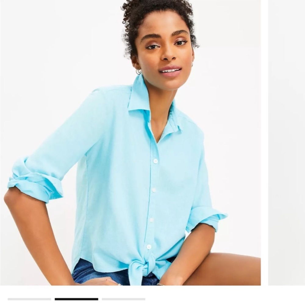 LOFT Aqua Button-Down Shirt